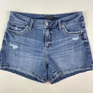 Silver Jeans Co Elyse Mid Rise Distressed Denim Shorts Blue W29 L53005CVS305